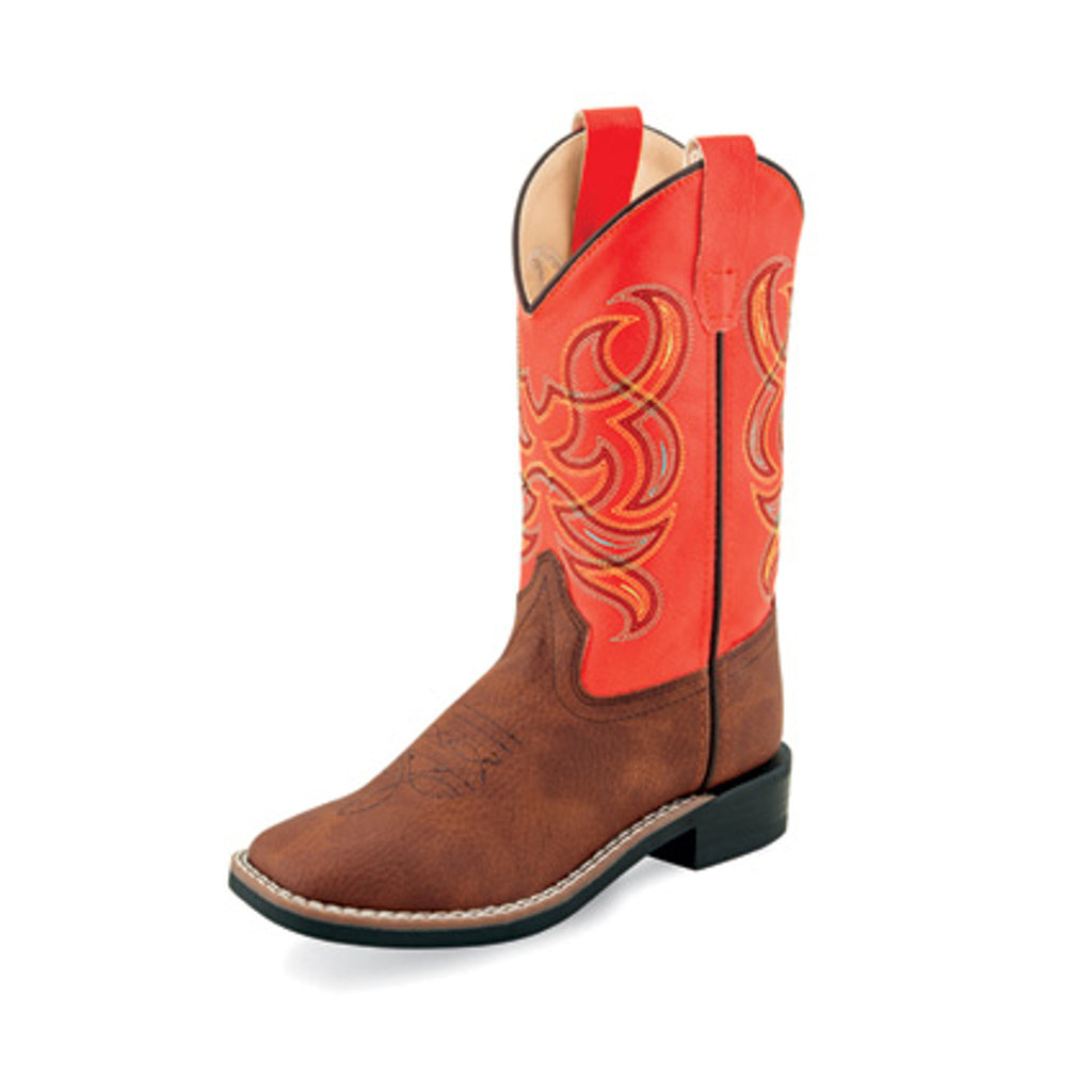 Old West Kid's Brown Orange Western Boots