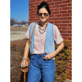 Denim Studded vest, Heart shaped Pockets, Open Front 