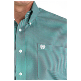 White cinch logo, open pocket, white buttons 