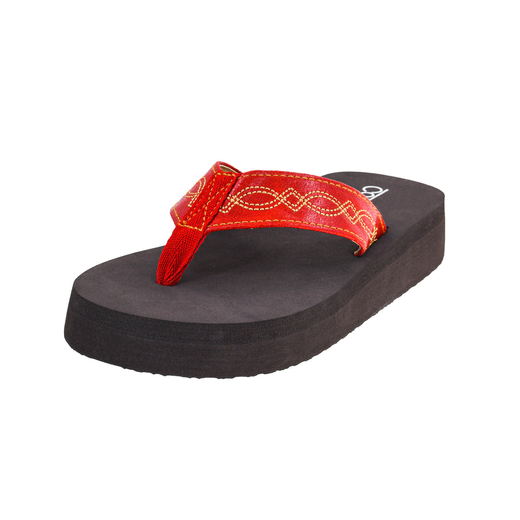 Red Boot Stitch Flip Flops displayed on a white background with Western‑style stitching