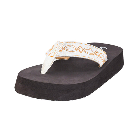 White Boot Stitch Flip Flops with Western‑style stitched straps on a clean background.