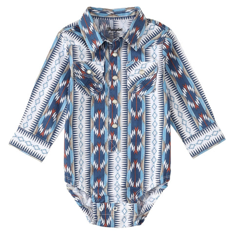 Wrangler Boys Teal Aztec Long Sleeve Onesie