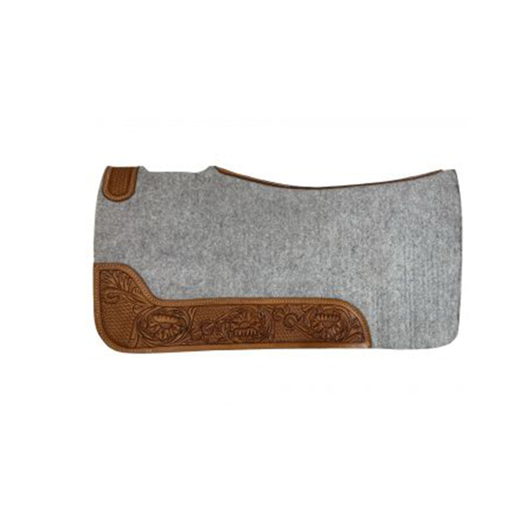 30" x 32" Contoured Felt Saddle Pad with Tooled Top Grain Wear Leathers