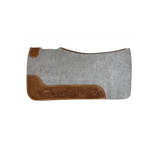 30" x 32" Contoured Felt Saddle Pad with Tooled Top Grain Wear Leathers