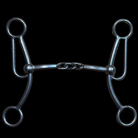 Patty shank bit with hexagon center chain mouth on black background.