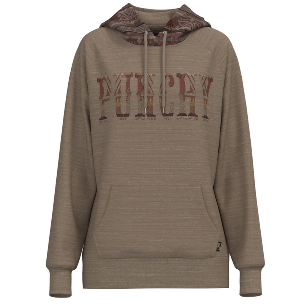 “Punchy” Tan Hoody with multi‑color logo displayed front‑facing on a plain background.
