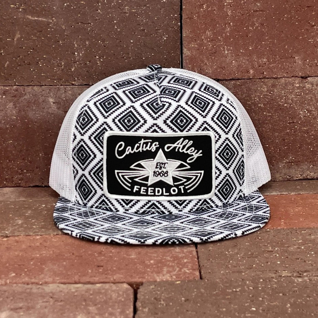 Black and White Aztec/White Snapback with "Waylon" Feedlot patch