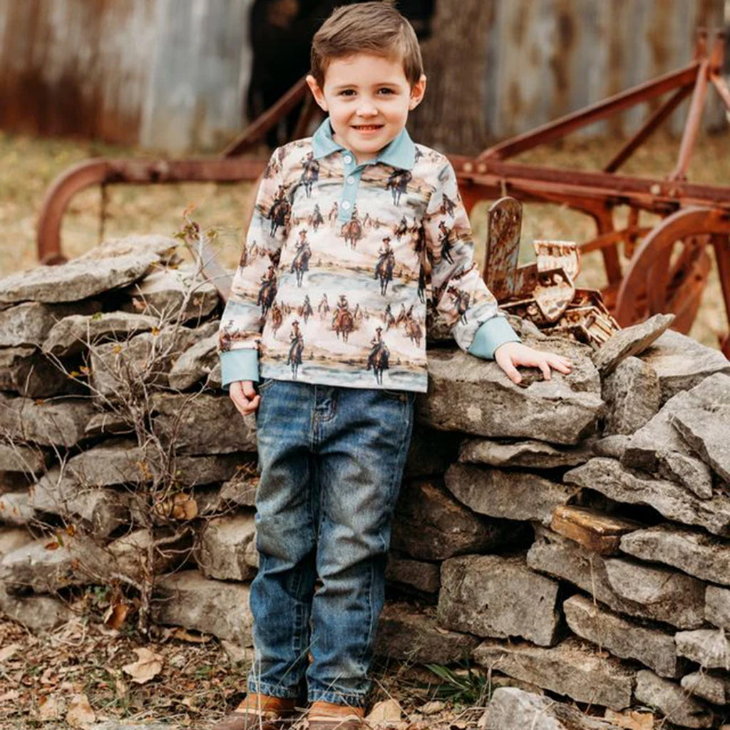 Shea Baby Kids Sunrise Cowboy Long Sleeve Polo