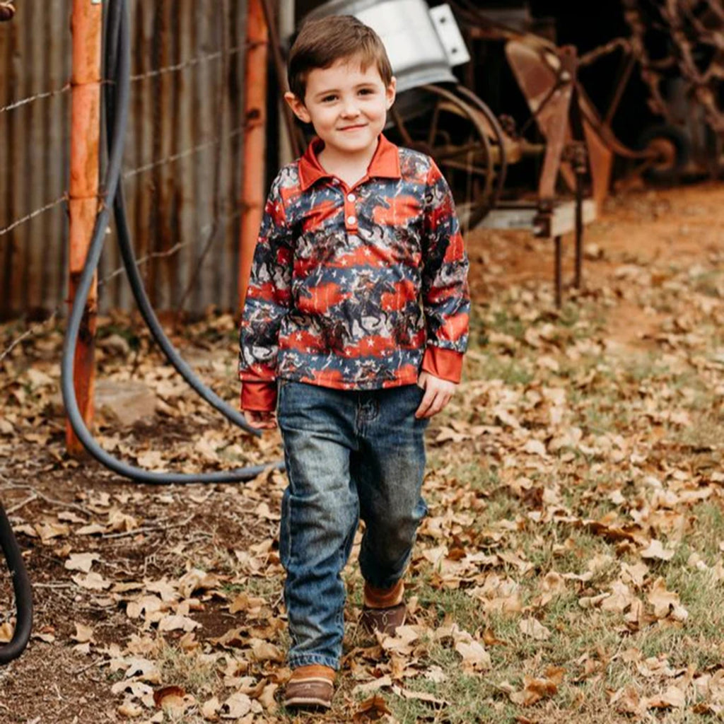 Kids long sleeve polo shirt with USA pattern