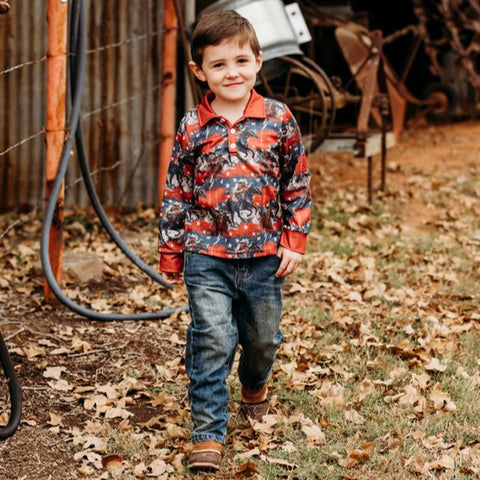 Kids long sleeve polo shirt with USA pattern