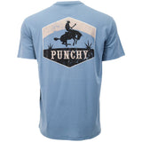 Back Side: Punchy Logo on Denim Blue Tee