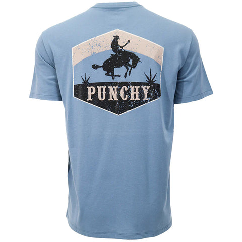 Back Side: Punchy Logo on Denim Blue Tee