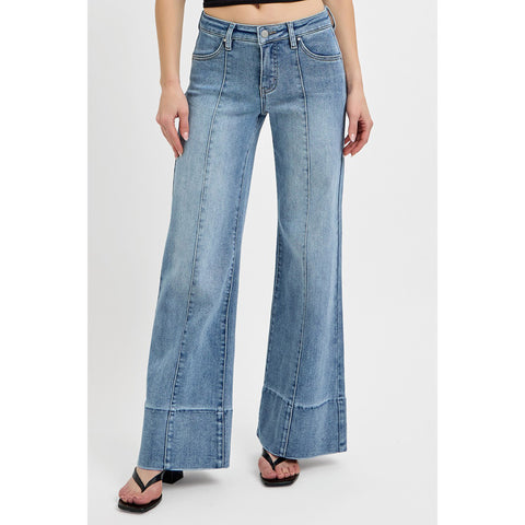 Mid Rise Ankle Wide Flare Jeans 