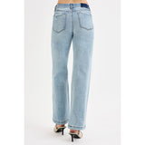 Back view of light wash mid rise jeans