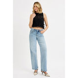 Styled View: Risen Women's Light Mid-Rise Wide Leg Jeans