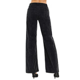 Women's midnight black corduroy high rise pants with zip fly back view