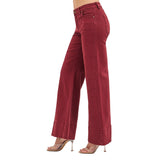 Women's Wide leg wine-colored pants with front seam side view