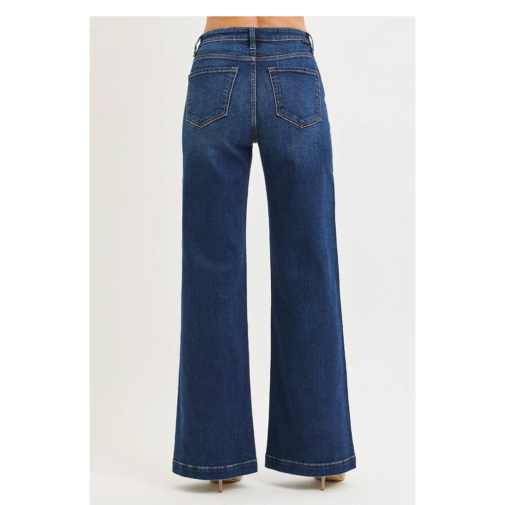 Risen Dark Wash High Rise Wide Leg Jeans