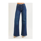 Risen Dark Wash High Rise Wide Leg Jeans Front View