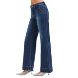Full side view of the High Rise Wide Leg Flare Jeans 
