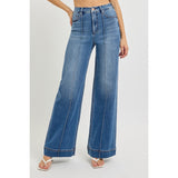 Tummy Control High Rise Ankle Wide Front Pintuck Jeans