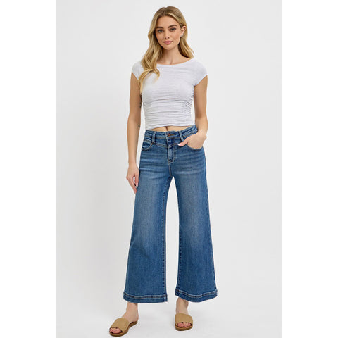 HIGH RISE CROP WIDE FRONT YOKE DETAIL JEANS
