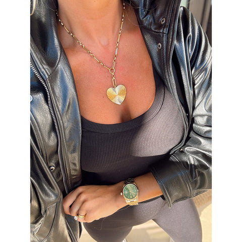 Paperclip necklace, gold heart 