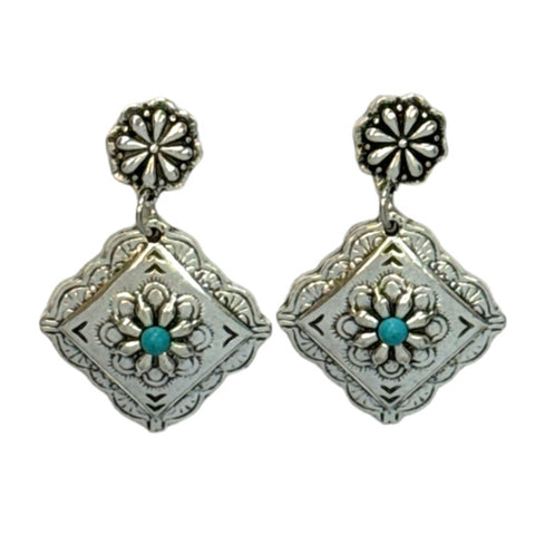 West and Co. Silver Diamond Concho TQ Earrings