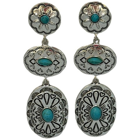 West and Co. 3 Tier Silver Concho Earrings