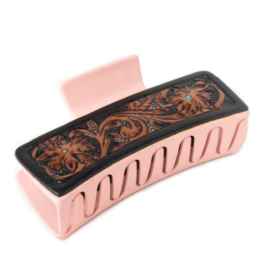 Pink Clip with Leather Tooled Patch