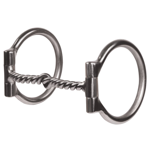A metal D-ring with a twisted wire design, likely made of steel, with a brushed finish.
