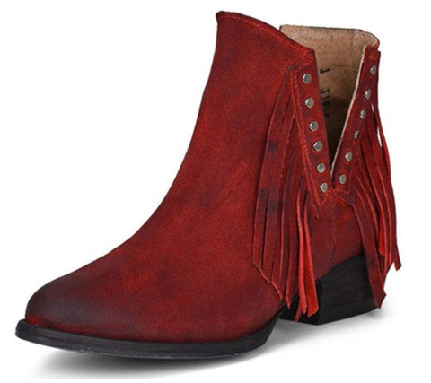 Corral Red Stud and Fringe Bootie