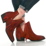 Corral Red Stud and Fringe Bootie