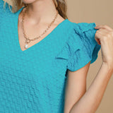 Women's Azure Waffle Ruffle Short Sleeve Shirt