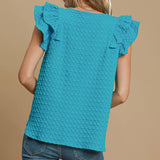 Women's Azure Waffle Ruffle Short Sleeve Shirt