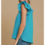 Women's Azure Waffle Ruffle Short Sleeve Shirt