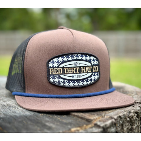 Brown/ Black 5 panel style snapback cap Featuring the “Hound” patch with Blue Rope