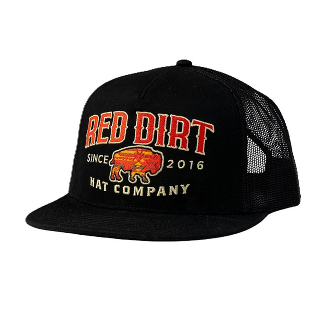 Red Dirt Hat Co. Black & Red Aztec Sunset Buffalo Logo Meshback Hat