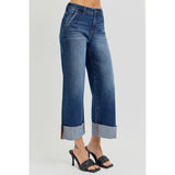 High Rise Slant Pocket Cuffed Jeans