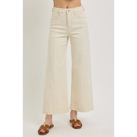 IVORY HIGH RISE CROP WIDE JEANS FRONT VIEW
