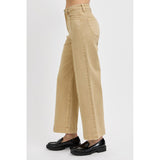 side view of latte colored cropped jeans