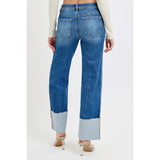 Risen Women's Dark High Rise Wide Cuff Jean