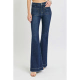 Dark Wash Jeans with Square Front Pockets - Flare Leg