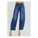 Risen Jeans - High-Rise Barrel Leg Jeans with Adjustable Cuff Front With No Cuff View