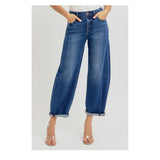 Risen Jeans - High-Rise Barrel Leg Jeans with Adjustable Cuff Front View