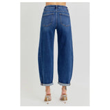 Risen Jeans - High-Rise Barrel Leg Jeans with Adjustable Cuff Back View