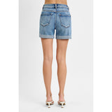 Back View of High Rise Denim Shorts