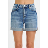 High Rise Cuffed Denim Shorts