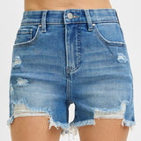 Risen Women's High Rise Distressed Shorts