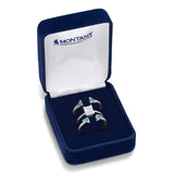 Montana Silversmiths Skyline Turquoise Stack Ring Set displayed in its branded box with layered silver‑tone bands and turquoise stones.